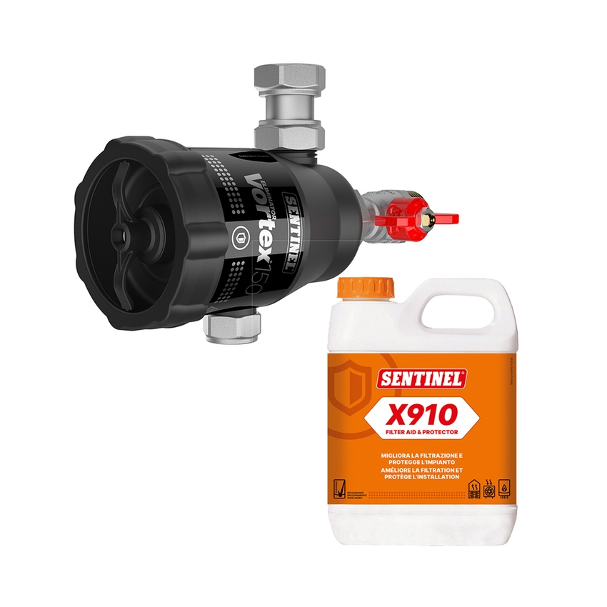 Immagine di Sentinel ECO PROTECTION PACK con filtro Eliminator Vortex 150 e additivo X910 Filter Aid Protector VORTEX-V150EPP