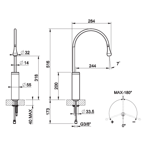 Immagine di Gessi GOCCIA miscelatore per lavabo H.52 cm, senza scarico, con flessibili di collegamento, bocca fissa, finitura Copper GHRC 33859#123