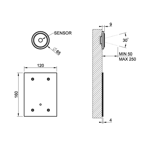 Immagine di Gessi INCISO comando remoto elettronico a parete, con box per la regolazione della temperatura e della portata, senza corpo incasso, finitura cromo 58019#031