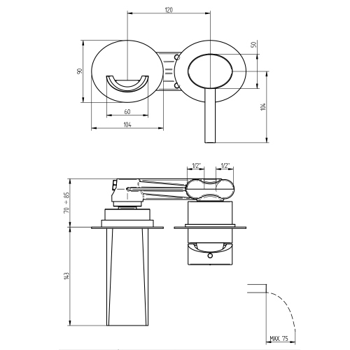 Immagine di Bellosta FUNTANIN JOYSTICK miscelatore da parete per lavabo, senza scarico e senza corpo incasso, finitura cromo 01-8005/3/E