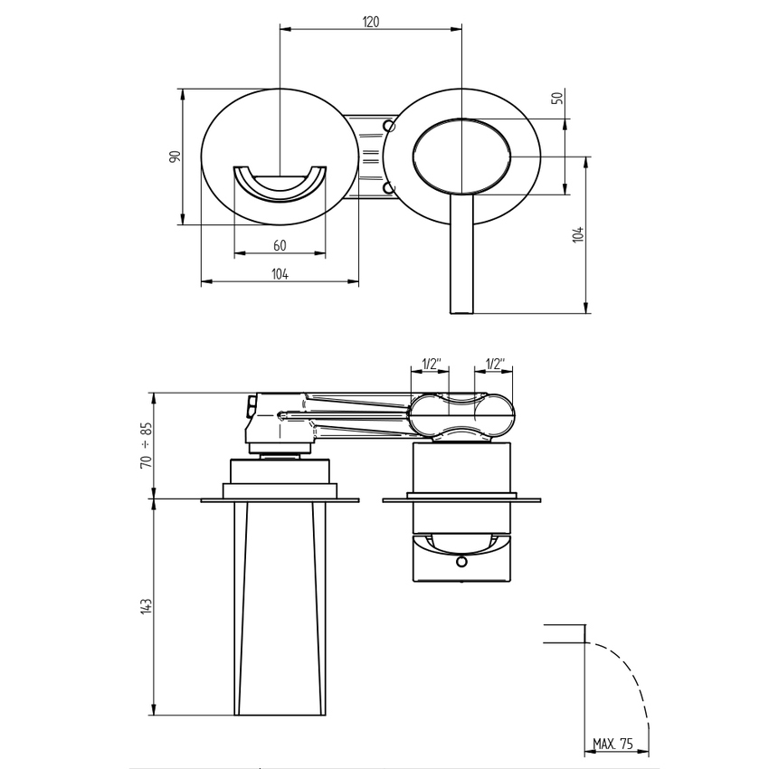 Immagine di Bellosta FUNTANIN JOYSTICK miscelatore da parete per lavabo, senza scarico e senza corpo incasso, finitura cromo 01-8005/3/E