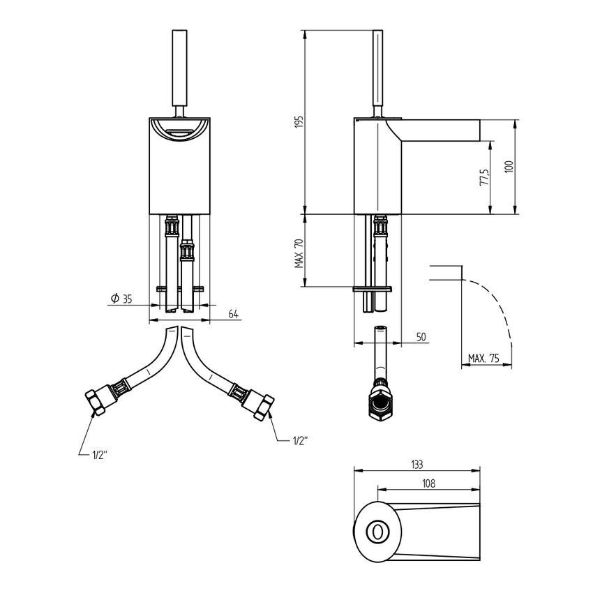 Immagine di Bellosta FUNTANIN JOYSTICK miscelatore per lavabo o bidet monoforo, senza scarico, finitura cromo 01-8005/7/S