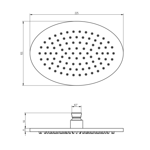 Immagine di Bellosta Soffione ovale L.23 P.16 cm, erogazione a pioggia, finitura cromo 01-805005