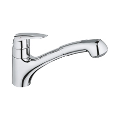 Immagine di Grohe EURODISC miscelatore monocomando H.18 cm per lavello, con doccetta estraibile e bocca girevole, finitura cromo 32257001