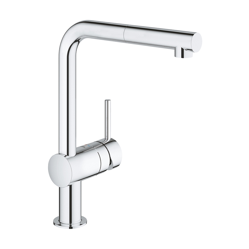 Immagine di Grohe MINTA miscelatore monocomando H.33 cm per lavello, con doccetta monogetto estraibile e bocca girevole, finitura cromo 32168000