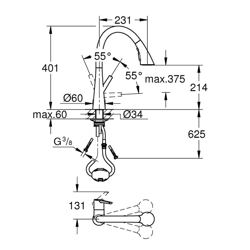 Immagine di Grohe ZEDRA miscelatore monocomando H.40 cm per lavello con doccetta estraibile, finitura cromo 32294002
