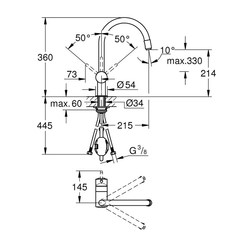 Immagine di Grohe MINTA miscelatore monocomando H.36 cm per lavello, con mosseur estraibile e bocca girevole, finitura cromo 32918000