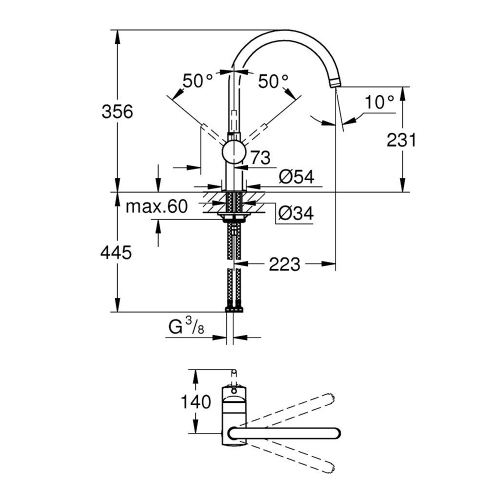 Immagine di Grohe MINTA miscelatore monocomando H.36 cm per lavello, con bocca girevole, finitura satinato super steel 32917DC0