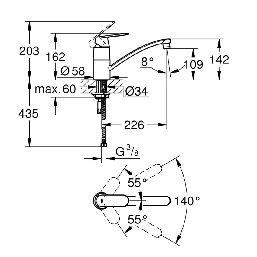 Immagine di Grohe EUROSMART COSMOPOLITAN miscelatore monocomando H.16 cm per lavello, con bocca girevole, finitura cromo 32842000