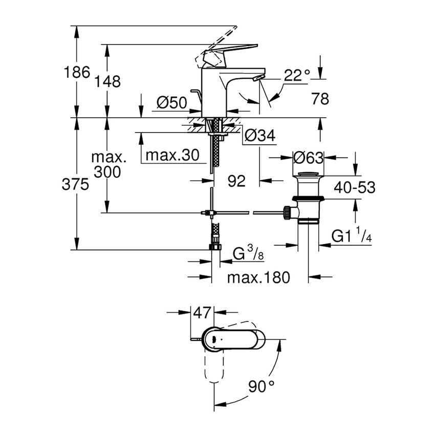 Immagine di Grohe EUROSMART COSMOPOLITAN miscelatore monocomando H.15 cm per lavabo, senza scarico, e tecnologia Grohe SilkMove Energy, finitura cromo 2337700E
