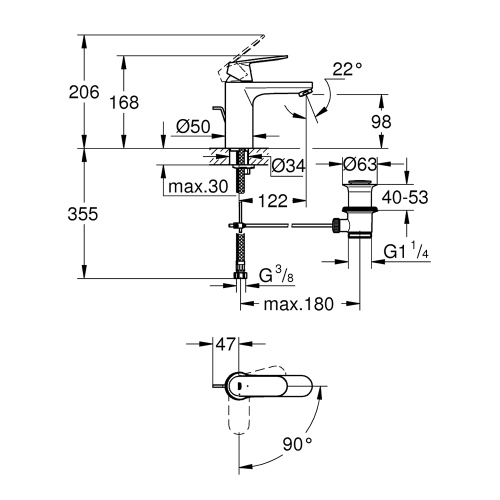 Immagine di Grohe EUROSMART COSMOPOLITAN miscelatore monocomando H.17 cm per lavabo, con scarico, finitura cromo 2339600E