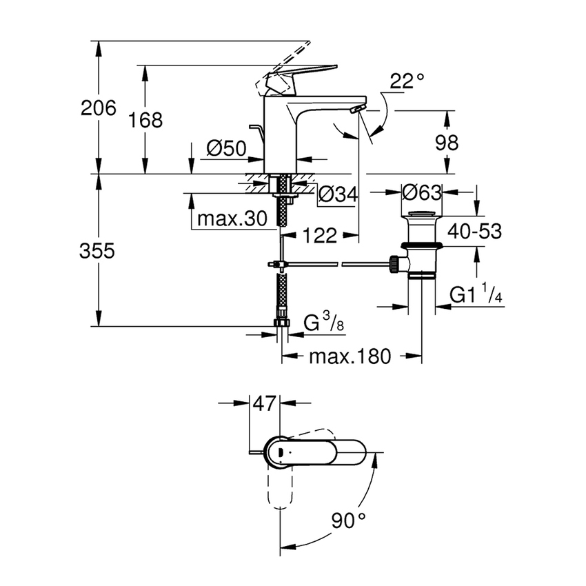 Immagine di Grohe EUROSMART COSMOPOLITAN miscelatore monocomando H.17 cm per lavabo, con scarico, finitura cromo 2339600E