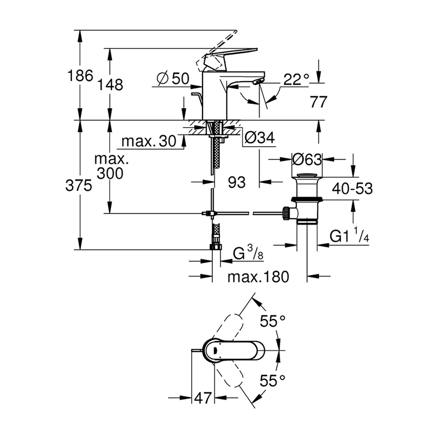 Immagine di Grohe EUROSMART COSMOPOLITAN miscelatore monocomando H.15 cm per lavabo, con scarico, finitura cromo 3282500E