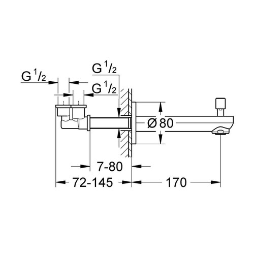 Immagine di Grohe EUROSMART COSMOPOLITAN bocca vasca P.17 cm, a parete, con deviatore, finitura cromo 13262000