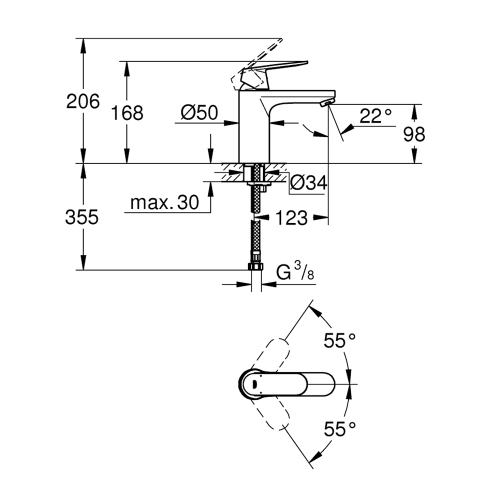 Immagine di Grohe EUROSMART COSMOPOLITAN rubinetto H.17 cm per lavabo, senza scarico, finitura cromo 23327000