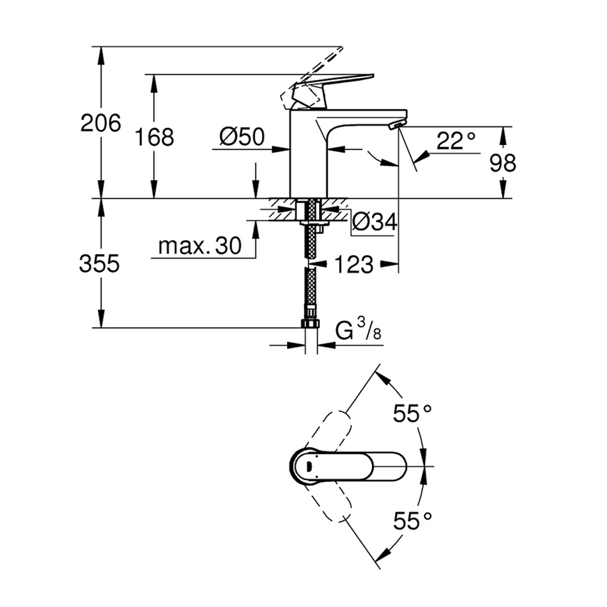 Immagine di Grohe EUROSMART COSMOPOLITAN rubinetto H.17 cm per lavabo, senza scarico, finitura cromo 23327000