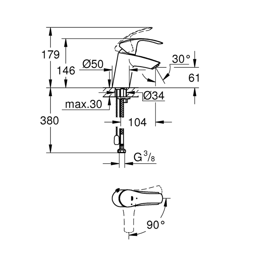 Immagine di Grohe EUROSMART miscelatore monocomando H.15 cm per lavabo, con scarico, finitura cromo 23372002