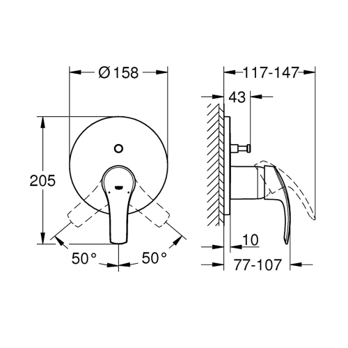 Immagine di Grohe EUROSMART miscelatore monocomando a due vie, con deviatore, senza corpo incasso, finitura cromo 24043002