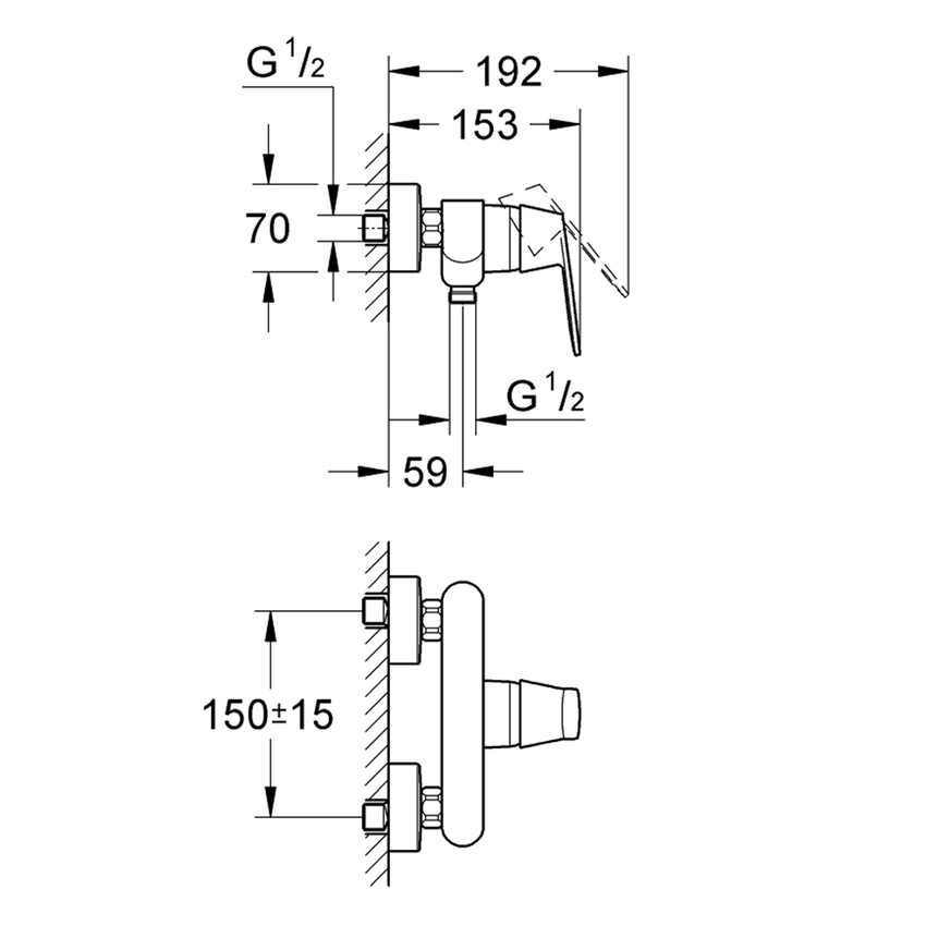 Immagine di Grohe EUROSMART COSMOPOLITAN miscelatore monocomando per doccia, a parete, con limitatore di portata, finitura cromo 32838000