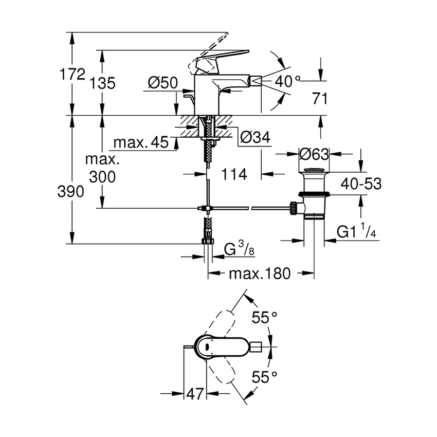 Immagine di Grohe EUROSMART COSMOPOLITAN miscelatore monocomando per bidet, con scarico, finitura cromo 32839000