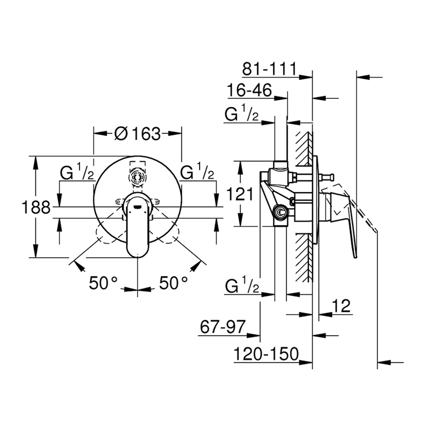 Immagine di Grohe EUROSMART COSMOPOLITAN miscelatore monocomando ad incasso per vasca o doccia, con corpo incasso, con deviatore, finitura cromo 32879000