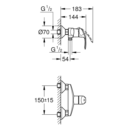 Immagine di Grohe EUROSMART miscelatore monocomando per doccia, a parete, senza deviatore, finitura cromo 33555002