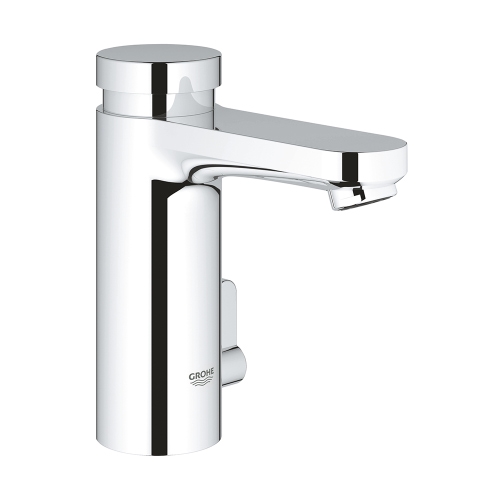 Immagine di Grohe EUROSMART COSMOPOLITAN T miscelatore H.13 cm per lavabo, con autochiusura a tempo e limitatore di temperatura regolabile, senza scarico, finitura cromo 36317000