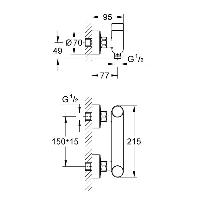 Immagine di Grohe EUROSMART COSMOPOLITAN T miscelatore per doccia a parete, con autochiusura a tempo e limitatore di temperatura regolabile, finitura cromo 36320000