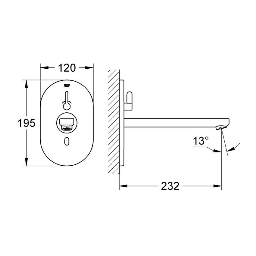 Immagine di Grohe EUROSMART COSMOPOLITAN E miscelatore elettronico P.23 cm per lavabo, senza corpo incasso, con comando ad infrarossi e limitatore di temperatura regolabile, finitura cromo 36376000