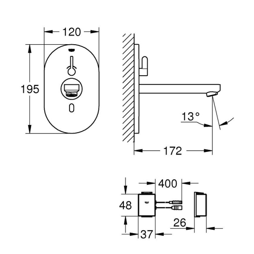 Immagine di Grohe EUROSMART COSMOPOLITAN E miscelatore elettronico H.20 cm per lavabo, senza scarico e senza corpo incasso, con comando ad infrarossi e limitatore di temperatura regolabile, finitura cromo 36412000