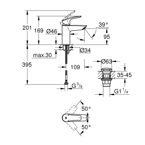 Immagine di Grohe EUROSMART miscelatore monocomando H.17 cm per lavabo, senza scarico, con piletta clic clac, finitura cromo 23922003