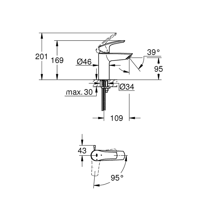 Immagine di Grohe EUROSMART miscelatore monocomando H.17 cm per lavabo, senza scarico, finitura cromo 32154003