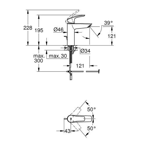 Immagine di Grohe EUROSMART miscelatore monocomando H.20 cm per lavabo, con scarico, finitura cromo 23322003