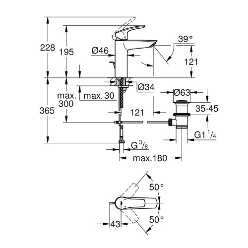Immagine di Grohe EUROSMART miscelatore monocomando H.20 cm per lavabo, senza scarico, con piletta clic clac, finitura cromo 23923003