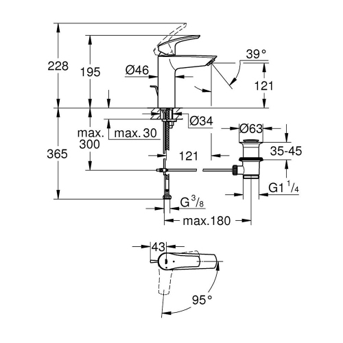 Immagine di Grohe EUROSMART miscelatore monocomando H.20 cm per lavabo, con scarico, finitura cromo 2339330E