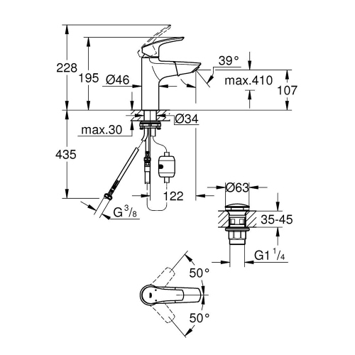 Immagine di Grohe EUROSMART miscelatore monocomando H.20 cm per lavabo, con piletta clic clac e bocca estraibile, finitura cromo 23976003