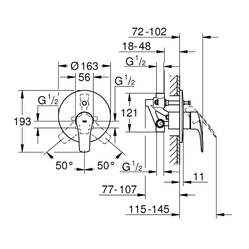 Immagine di Grohe EUROSMART miscelatore monocomando per doccia o vasca, con deviatore, con corpo incasso, finitura cromo 33305003