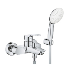 Immagine di Grohe EUROSMART miscelatore monocomando per vasca o doccia, con deviatore automatico, attacco del flessibile, manopola doccia, Grohe SmartSwitch selettore per impostare il getto, supporto per manopola e flessibile 150 cm, finitura cromo 25276003