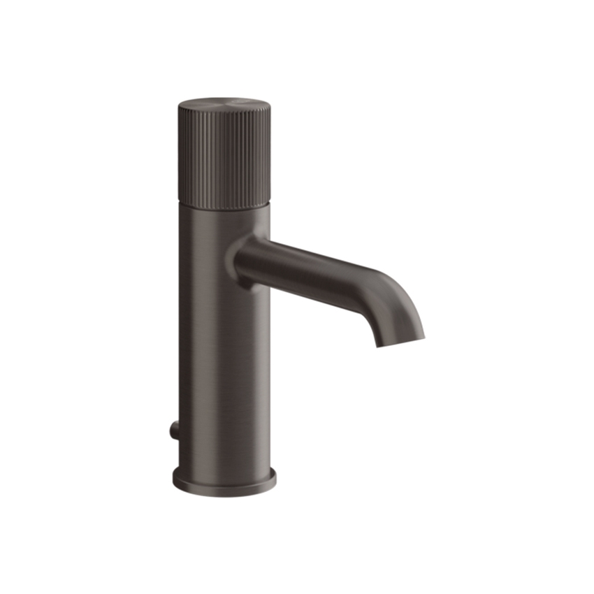 Immagine di Gessi HABITO RIGATO miscelatore lavabo H.19 cm, con scarico e flessibili di collegamento, finitura black metal brushed PVD 70501#707