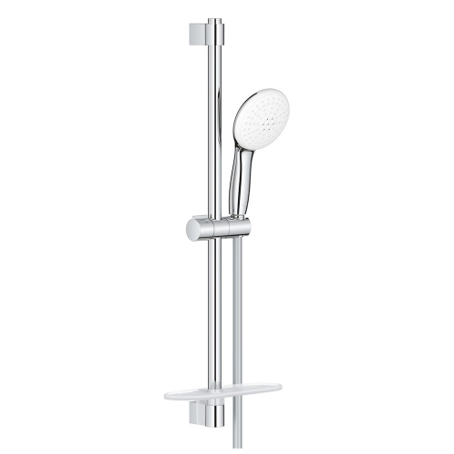 Immagine di Grohe TEMPESTA 110 set doccia con asta doccia H.60 cm, monopola Tempesta 110 26161003 2 getti, flessibile 175 cm e mensola, con risparmio idrico e selettore per impostare il getto preferito, finitura cromo 26638003