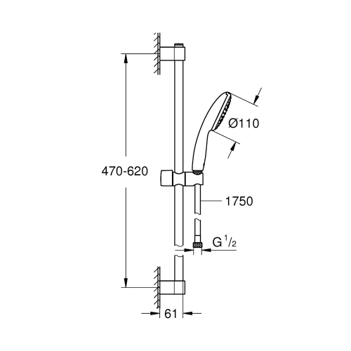 Immagine di Grohe TEMPESTA 110 set doccia con asta doccia H.60 cm, monopola Tempesta 110 27852003 getto singolo e flessibile 175 cm, con fissaggio superiore regolabile e sistema antiscottatura, finitura cromo 27853003