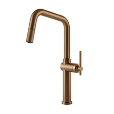 Immagine di Gessi HABITO miscelatore H.43 cm per lavello, monocomando, con bocca girevole e doccetta estraibile mono getto, finitura warm bronze brushed PVD 60652#726