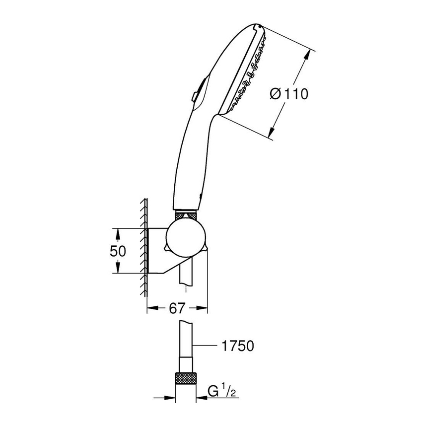Immagine di Grohe TEMPESTA 110 set manopola doccia a 2 getti, con manopola Tempesta 27597003, supporto a parete regolabile e flessibile 175 cm, con utilizzo di acqua ridotto, finitura cromo 2760130E