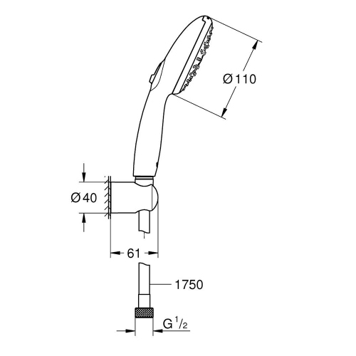 Immagine di Grohe TEMPESTA 110 set manopola doccia a 3 getti, con manopola tempesta 28261003, supporto a parete e flessibile 150 cm, con sistema antiscottatura, finitura cromo 27849003