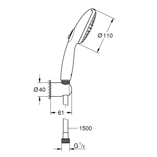 Immagine di Grohe TEMPESTA 110 set manopola doccia a 2 getti, con manopola Tempesta 27597003, supporto a parete e flessibile 175 cm, finitura cromo 2780330E