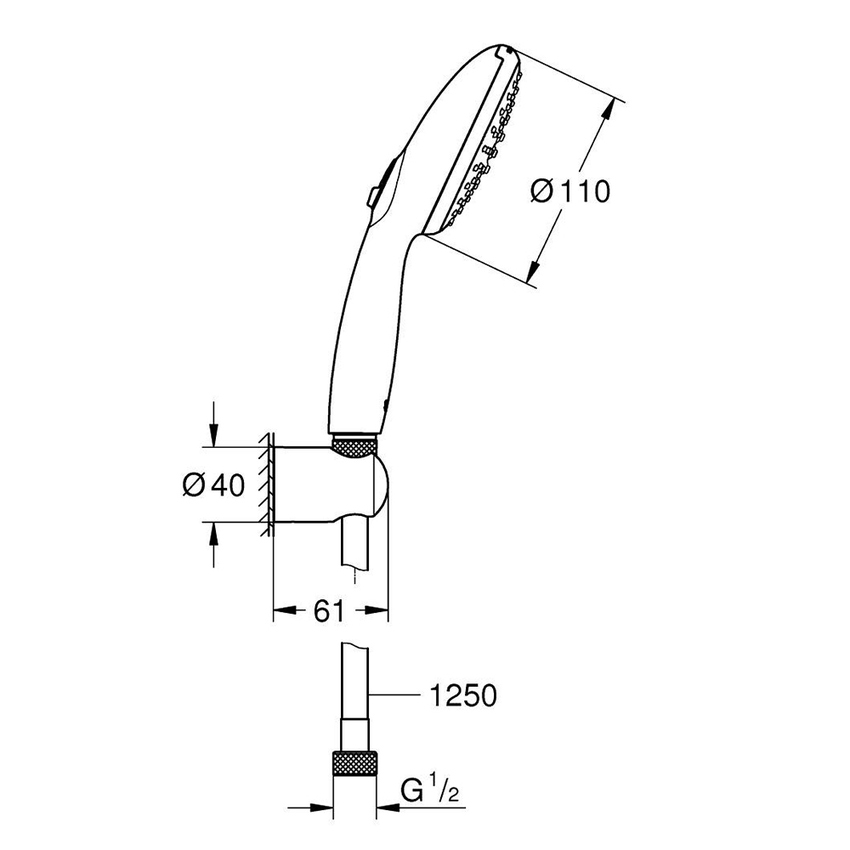 Immagine di Grohe TEMPESTA 110 set manopola doccia a 3 getti, con manopola tempesta 26161003, supporto a parete e flessibile 150 cm, finitura cromo 26164003