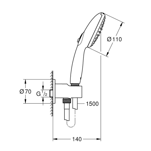 Immagine di Grohe TEMPESTA 110 set manopola doccia a 2 getti, con manopola Tempesta 26161003, raccordo erogatore con supporto e flessibile 150 cm, finitura cromo 26406003