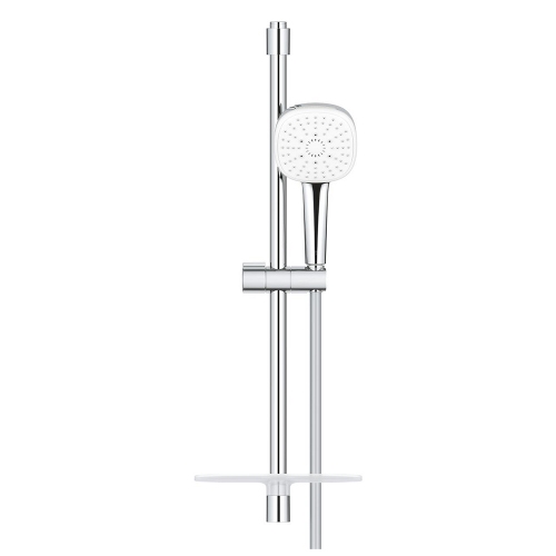 Immagine di Grohe TEMPESTA CUBE 110 set doccia con asta doccia H.60 cm, monopola Tempesta 110 27572003 3 getti, flessibile 175 cm e mensola, con risparmio idrico, finitura cromo 27929003