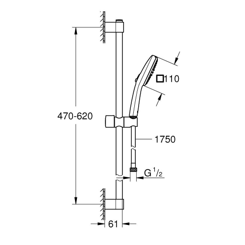 Immagine di Grohe TEMPESTA CUBE 110 set doccia con asta doccia H.60 cm, monopola Tempesta 110 27571003 2 getti e flessibile 175 cm, con utilizzo di acqua ridotto, finitura cromo 2757830E