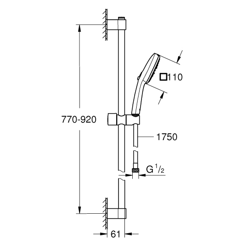 Immagine di Grohe TEMPESTA CUBE 110 set doccia con asta doccia H.90 cm, monopola Tempesta 110 27572003 3 getti e flessibile 175 cm, con sistema antiscottatura, finitura cromo 27789003